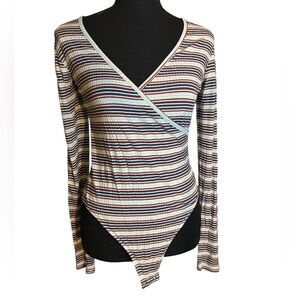 Whimsigoth Cape Juby Ribbed Striped Bodysuit Long Sleeve NWT Cozy Streetwear M